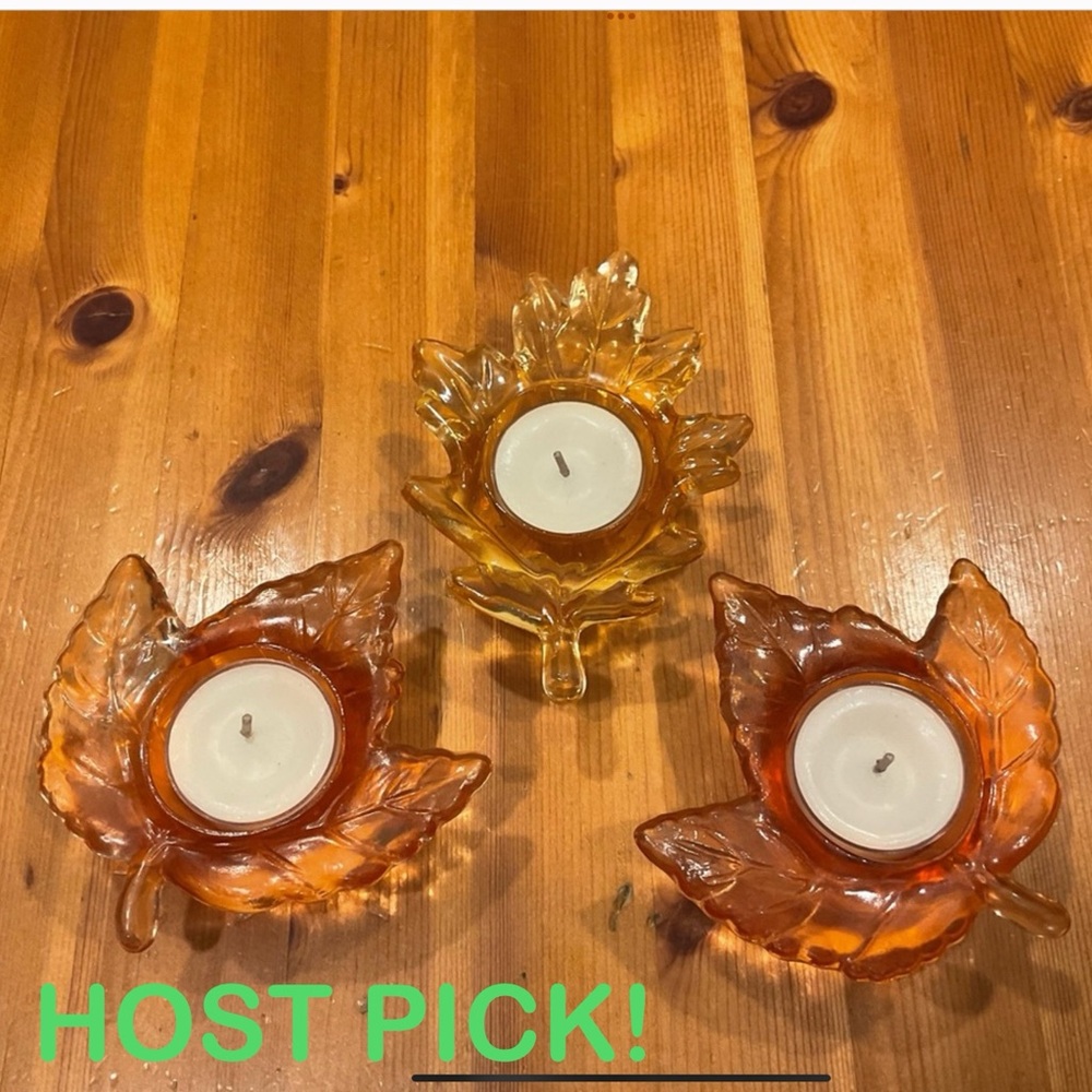YANKEE CANDLE LEAF TEALIGHT HOLDERS LOT OF 3 GOLD OAK AMBER MAPLE